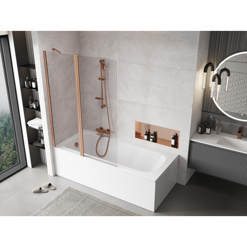 Mexen Mist vanová zástěna dvoukřídlá 120 x 150 cm, transparentní, kartáčovaná měď - 8A9-120-011-65-00