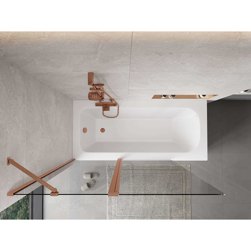 Mexen Mist vanová zástěna 2-křídlová 130 x 150 cm, transparentní, kartáčovaná měď - 8A9-130-011-65-00