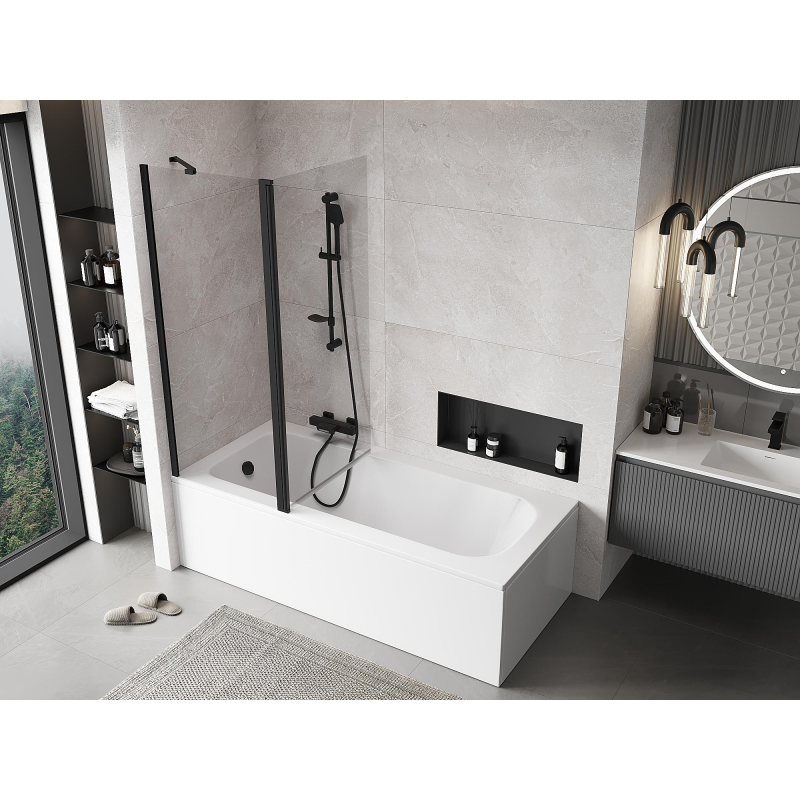 Mexen Mist sprchová zástěna 2-křídlová 140 x 150 cm, transparentní, černá - 8A9-140-011-70-00