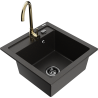Mexen Vito granitový dřez 1-komorový s kuchyňskou baterií Telma, černý/zlatý metalík - 6503-75-670200-50-B