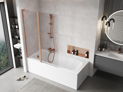 Mexen Mist L vanová zástěna 2-křídlová 120 x 150 cm, transparentní, kartáčovaná měď - 8A9L-120-011-65-00