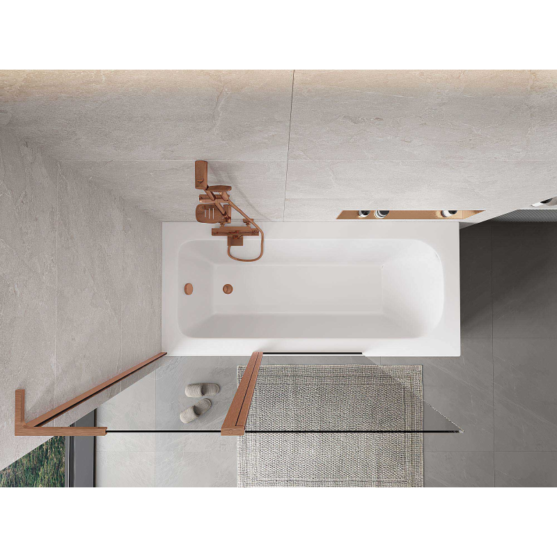 Mexen Mist L vanová zástěna 2-křídlová 120 x 150 cm, transparentní, kartáčovaná měď - 8A9L-120-011-65-00