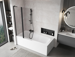 Mexen Mist L vanová zástěna 2-křídlová 100 x 150 cm, transparentní, černá - 8A9L-100-011-70-00