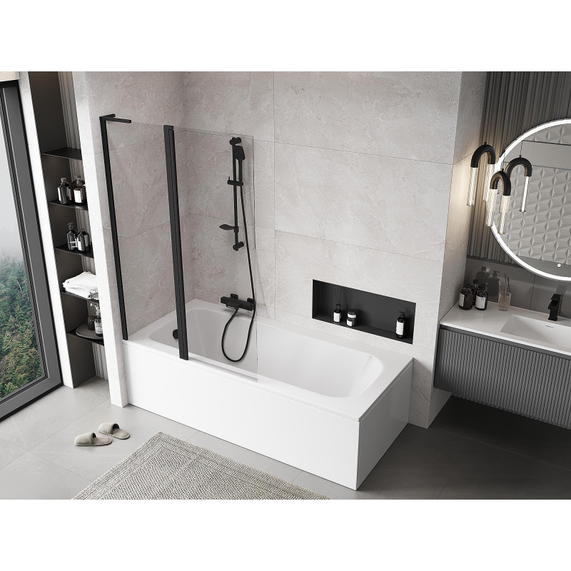 Mexen Mist L vanová zástěna 2-křídlová 110 x 150 cm, transparentní, černá - 8A9L-110-011-70-00