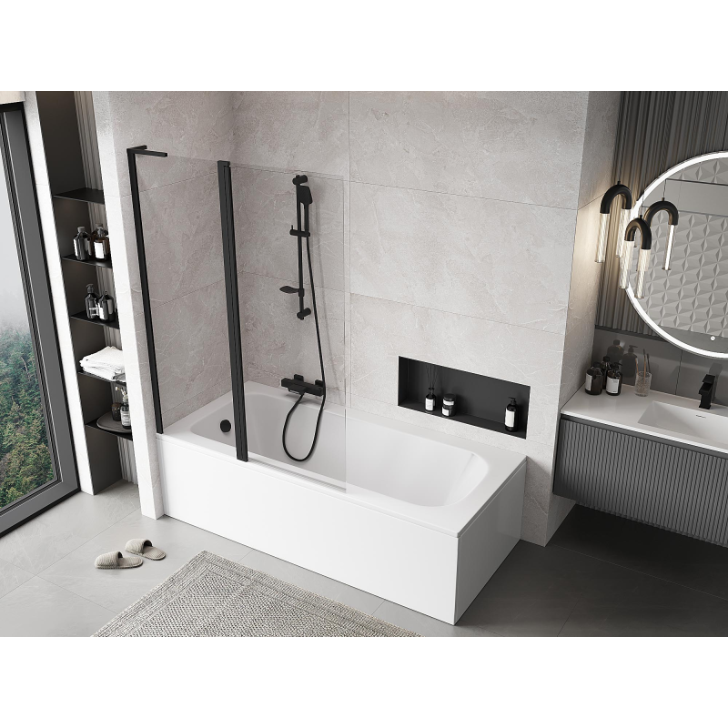 Mexen Mist L vanová zástěna 2-dveřová 110 x 150 cm, průhledná, černá - 8A9L-120-011-70-00