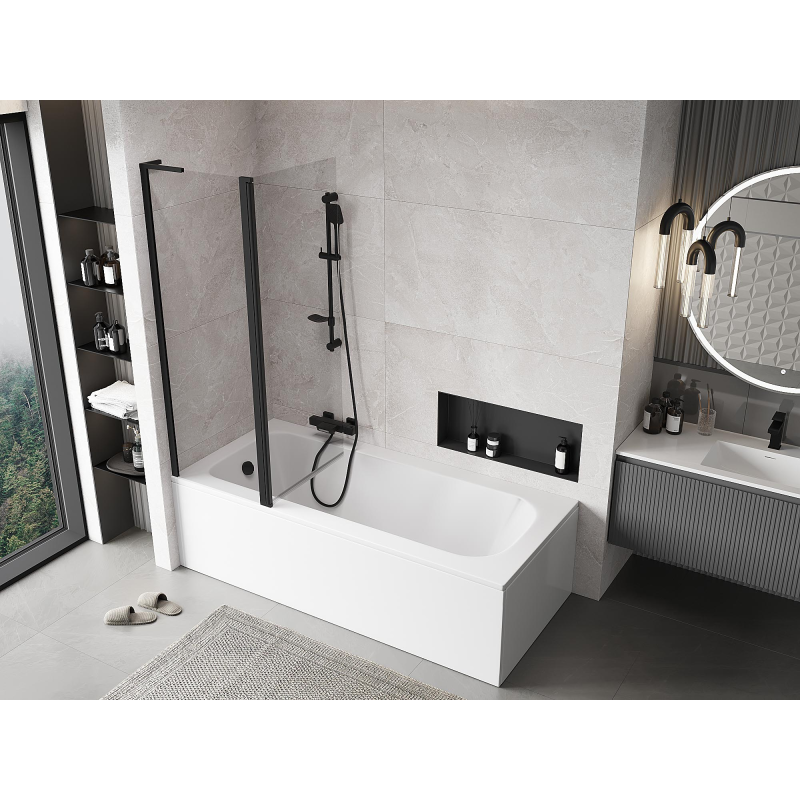 Mexen Mist L vanová zástěna 2-dveřová 110 x 150 cm, průhledná, černá - 8A9L-120-011-70-00