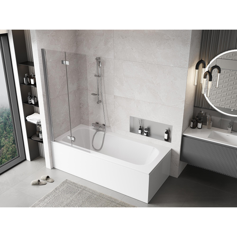 Mexen Mist vanová zástěna 2-křídlová levá 80 x 150 cm, transparentní, chrom - 8A9-080-002-01-00-L