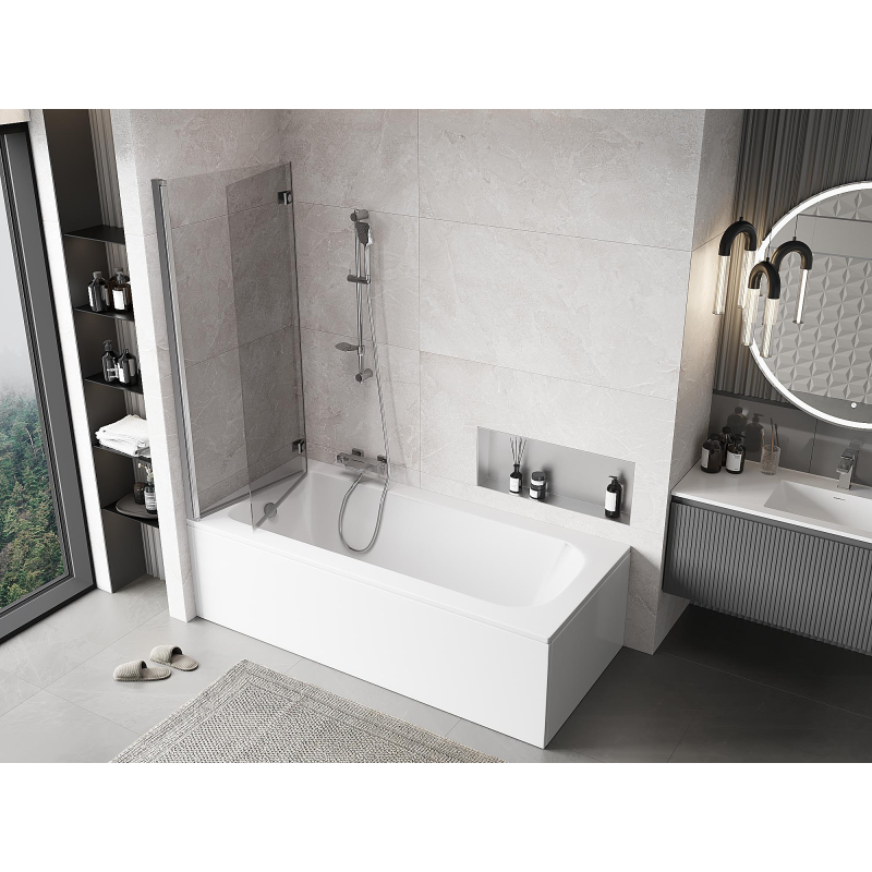 Mexen Mist vanová zástěna 2dílná levá 130 x 150 cm, transparentní, chrom - 8A9-130-002-01-00-L