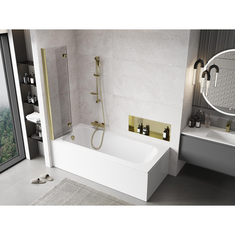 Mexen Mist vanová zástěna 2-křídlová levá 80 x 150 cm, transparentní, zlatá - 8A9-080-002-50-00-L