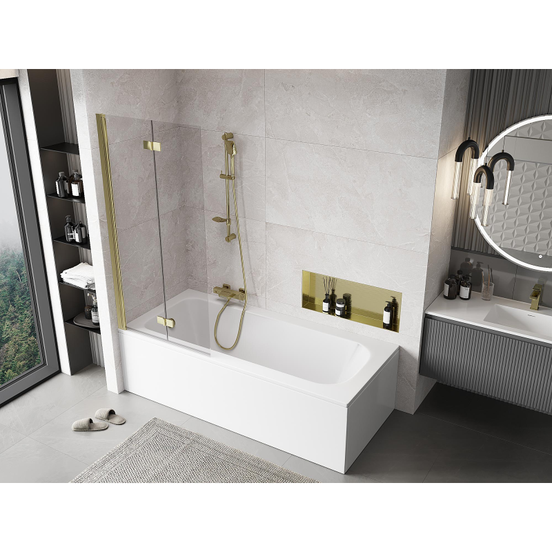 Mexen Mist vanová zástěna 2-křídlová levá 80 x 150 cm, transparentní, zlatá - 8A9-080-002-50-00-L