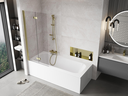 Mexen Mist vanová zástěna 2-křídlová levá 80 x 150 cm, transparentní, zlatá - 8A9-080-002-50-00-L