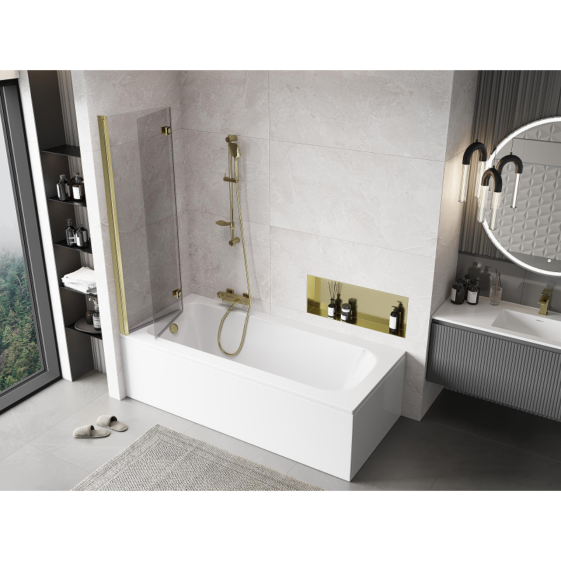 Mexen Mist sprchová zástěna 2-křídlová levá 100 x 150 cm, transparentní, zlatá - 8A9-100-002-50-00-L