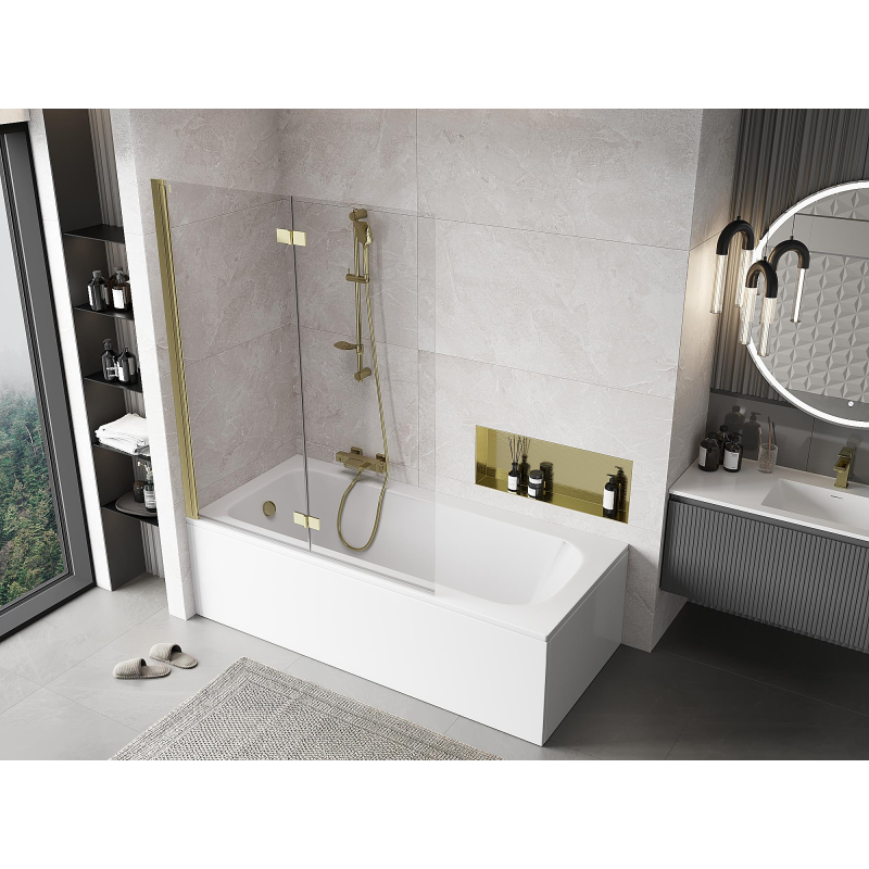 Mexen Mist sprchová zástěna 2křídlá levá 130 x 150 cm, transparentní, zlatá - 8A9-130-002-50-00-L