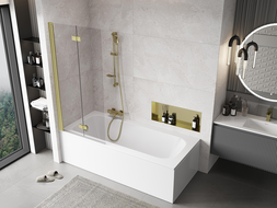 Mexen Mist vanová zástěna dvoudílná levá 80 x 150 cm, transparentní, zlatá kartáčovaná - 8A9-080-002-55-00-L