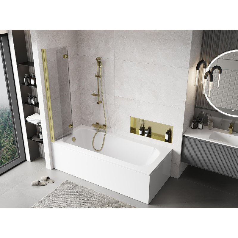 Mexen Mist vanová zástěna dvoudílná levá 80 x 150 cm, transparentní, zlatá kartáčovaná - 8A9-080-002-55-00-L