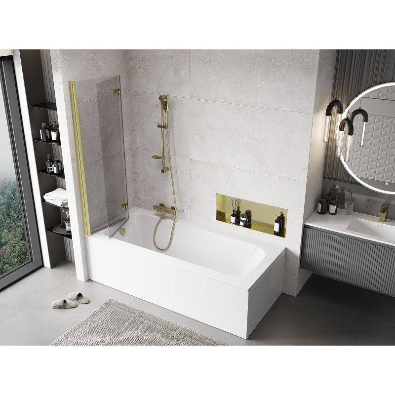 Mexen Mist vanová zástěna 2-křídlová levá 100 x 150 cm, transparentní, zlatá kartáčovaná - 8A9-100-002-55-00-L