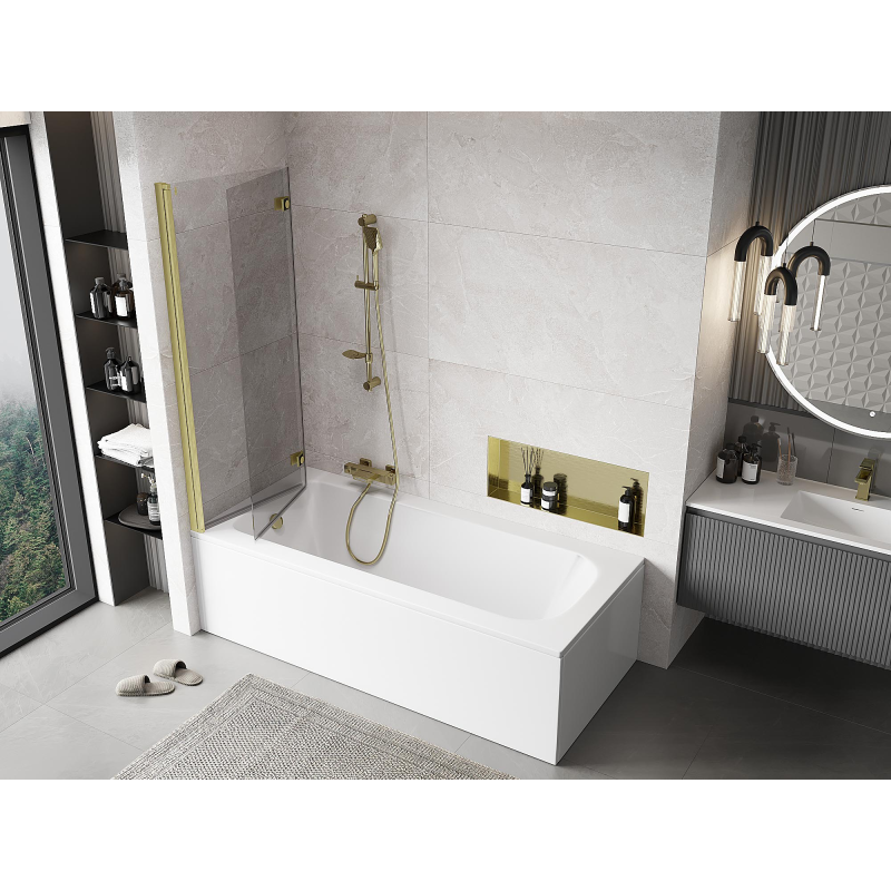 Mexen Mist dvoukřídlé vanové dveře levé 120 x 150 cm, transparentní, zlatý kartáčovaný - 8A9-120-002-55-00-L