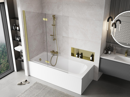 Mexen Mist dvoukřídlá sprchová zástěna levá 140 x 150 cm, transparentní, kartáčovaná zlatá - 8A9-140-002-55-00-L