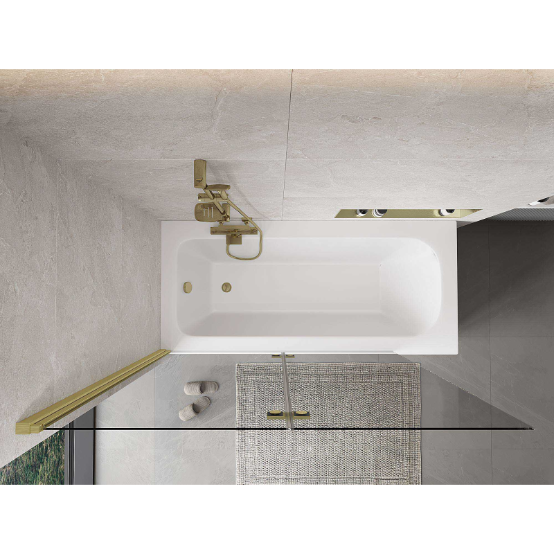 Mexen Mist dvoukřídlá sprchová zástěna levá 140 x 150 cm, transparentní, kartáčovaná zlatá - 8A9-140-002-55-00-L