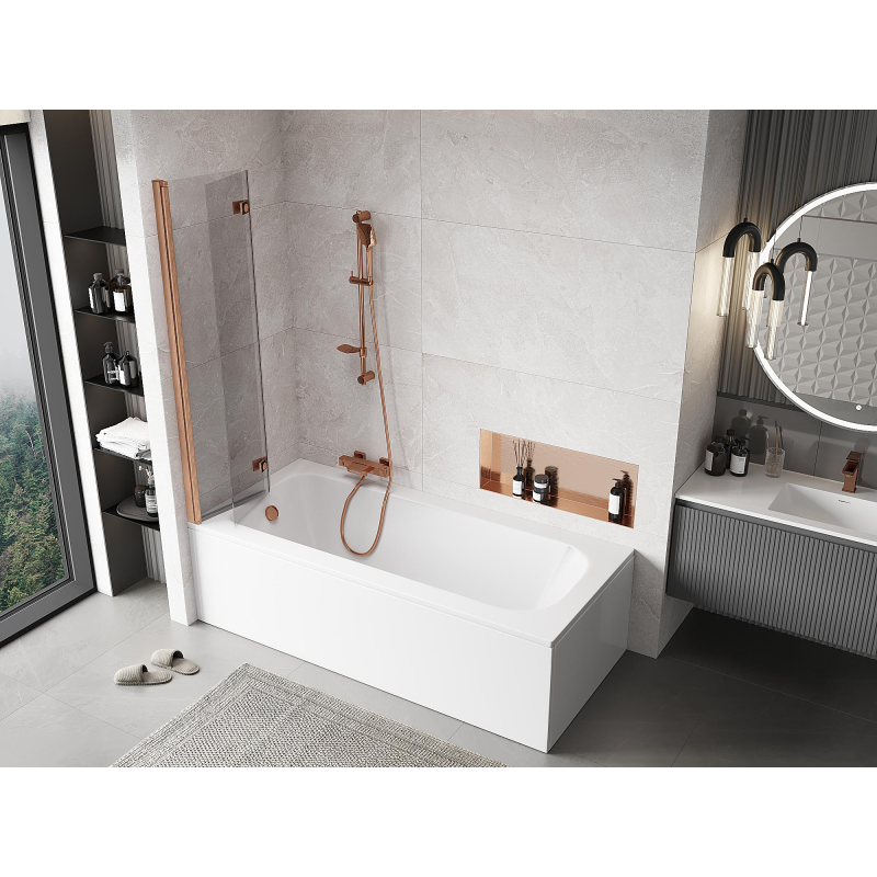 Mexen Mist vanová zástěna 2dveřová levá 80 x 150 cm, transparentní, broušená měď - 8A9-080-002-65-00-L