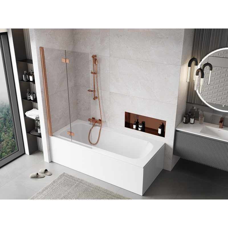 Mexen Mist sprchová zástěna 2křídlá levá 90 x 150 cm, transparentní, kartáčovaná měď - 8A9-090-002-65-00-L