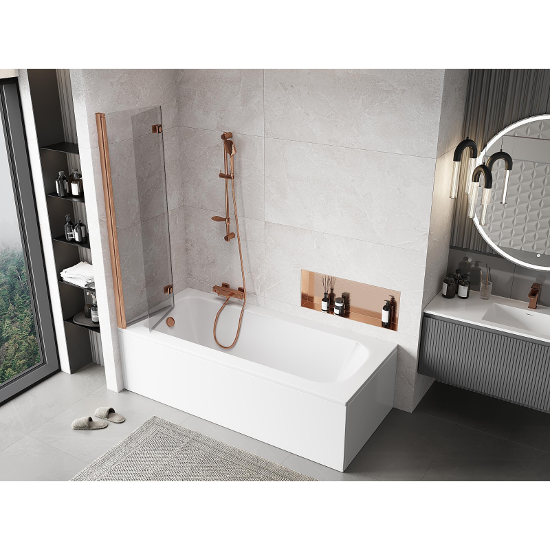 Mexen Mist sprchová zástěna 2křídlá levá 90 x 150 cm, transparentní, kartáčovaná měď - 8A9-090-002-65-00-L