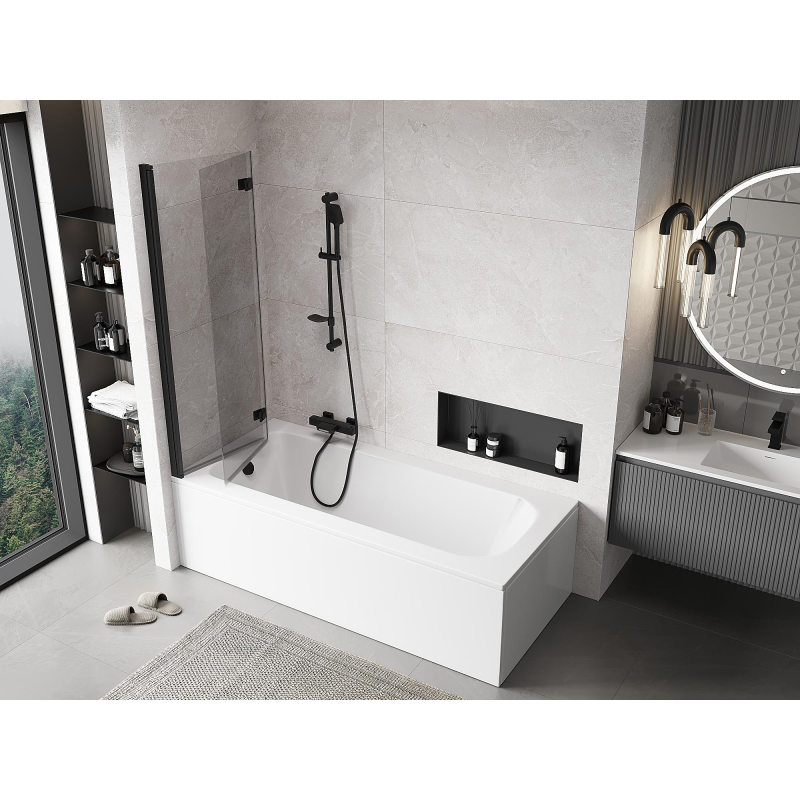 Mexen Mist vanová zástěna 2-dílná levá 110 x 150 cm, transparentní, černá - 8A9-110-002-70-00-L