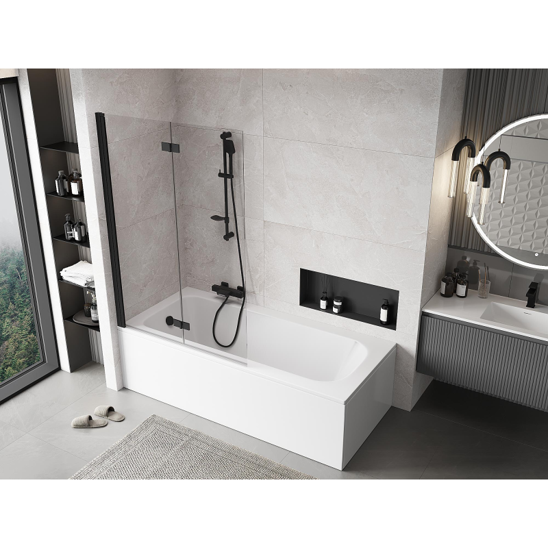 Mexen Mist vanová zástěna 2-dílná levá 110 x 150 cm, transparentní, černá - 8A9-110-002-70-00-L