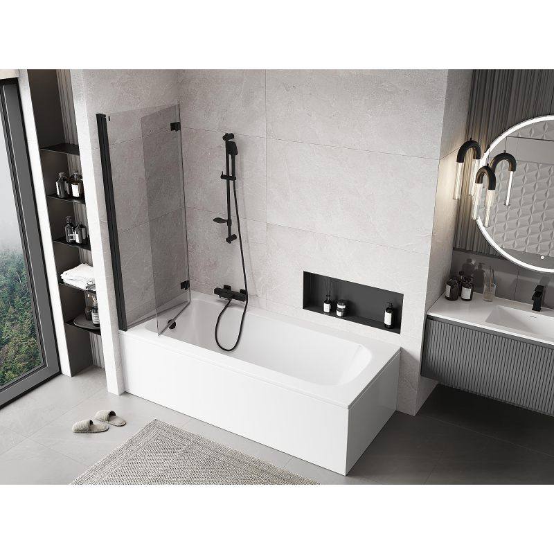 Mexen Mist skleněná zástěna do vany 2-křídlová levá 120 x 150 cm, transparentní, černá - 8A9-120-002-70-00-L