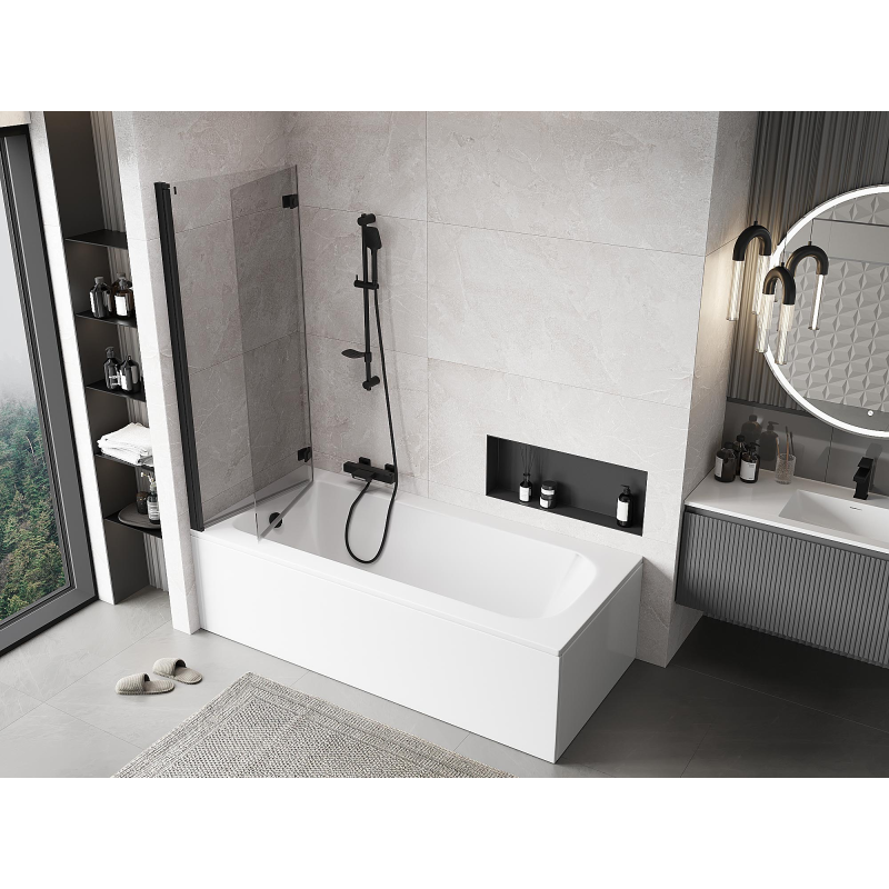 Mexen Mist vanová zástěna dvoukřídlá levá 130 x 150 cm, čirá, černá - 8A9-130-002-70-00-L