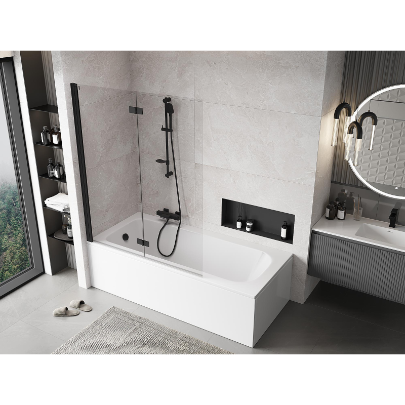 Mexen Mist vanová zástěna dvoukřídlá levá 130 x 150 cm, čirá, černá - 8A9-130-002-70-00-L