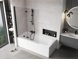 Mexen Mist vanová zástěna dvoukřídlá levá 130 x 150 cm, čirá, černá - 8A9-130-002-70-00-L