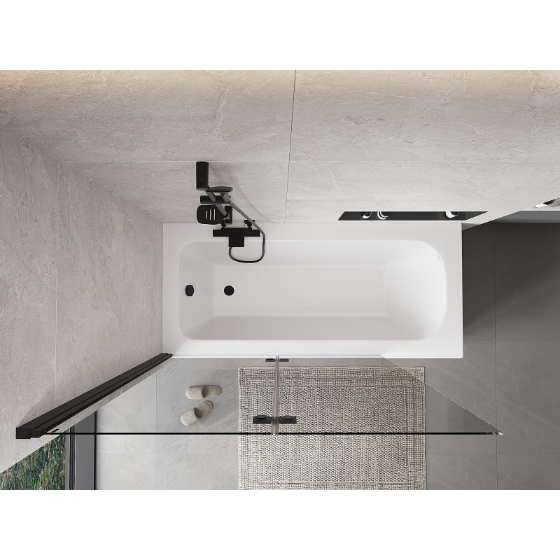 Mexen Mist vanová zástěna dvoukřídlá levá 130 x 150 cm, čirá, černá - 8A9-130-002-70-00-L