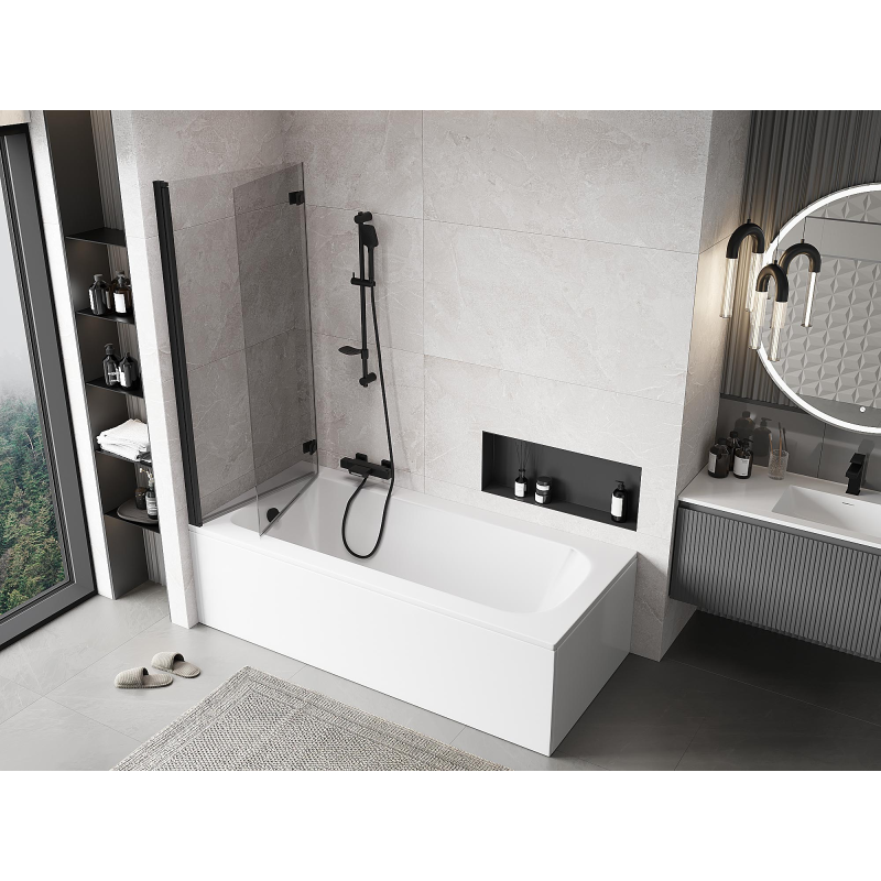 Mexen Mist vanová zástěna dvoukřídlá levá 140 x 150 cm, transparentní, černá - 8A9-140-002-70-00-L