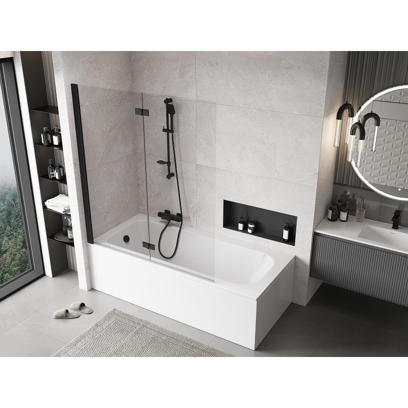 Mexen Mist vanová zástěna dvoukřídlá levá 140 x 150 cm, transparentní, černá - 8A9-140-002-70-00-L