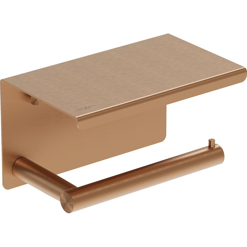 Mexen Loop držák na toaletní papír s poličkou, kartáčovaná měď - 70A71022-65