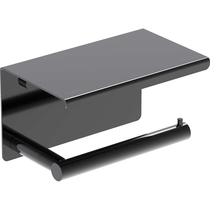 Mexen Loop držák na toaletní papír s poličkou, černý chrom - 70A71022-73