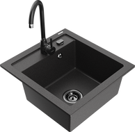 Mexen Vito granitový dřez 1-komorový s kuchyňskou baterií Telma, černý skvrnitý - 6503-76-670200-70-B