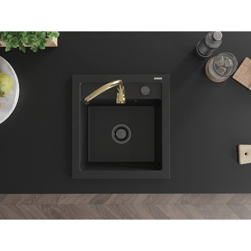 Mexen Vito granitový jednodřez s kuchyňskou baterií Telma, černý - 6503-77-670200-50-B