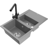 Mexen Gaspar granitový dřez 1,5-komorový s odkapávačem a kuchyňskou baterií Duero, šedý - 6507-71-671600-70