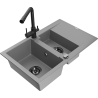 Mexen Gaspar granitový dřez 1,5-komorový s odkapávačem a kuchyňskou baterií Duero, šedý - 6507-71-671600-70-B