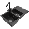 Mexen Gaspar granitový dřez 1,5-komorový s odkapávačem a kuchyňskou baterií Duero, černý/stříbrný - 6507-73-671600-70