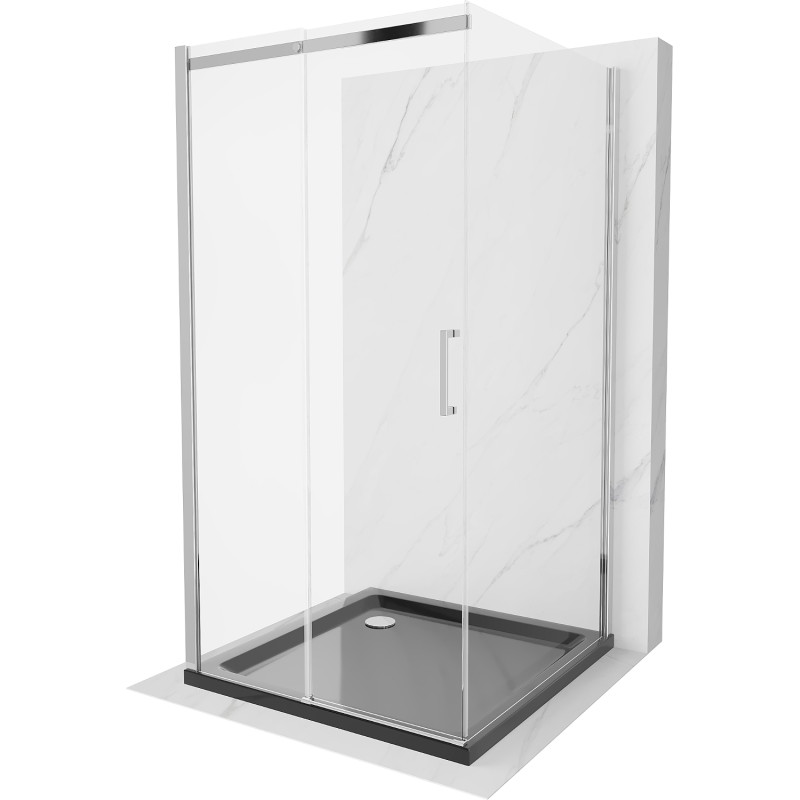 Mexen Omega-3S sprchový kout 3stranný, posuvný 100x100 cm, transparentní, chrom + vanička Flat - 825-100-100-01-00-3s-4070