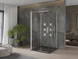 Mexen Omega-3S sprchový kout 3-stěnný, posuvný 100x100 cm, transparentní, chrom + vanička Flat - 825-100-100-01-00-3s-4070