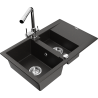 Mexen Gaspar granitový dřez 1,5-komorový s odkapávačem a kuchyňskou baterií Duero, černý/zlatý metalik - 6507-75-671600-00