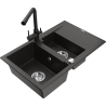 Mexen Gaspar granitový dřez 1,5-komorový s odkapávačem a kuchyňskou baterií Duero, černý/zlatý - 6507-75-671600-70