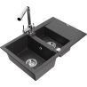 Mexen Gaspar žulový dřez 1,5-komorový s odkapávačem a kuchyňskou baterií Duero, černý skvrnitý - 6507-76-671600-00