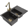 Mexen Gaspar granitový dřez 1,5-komorový s odkapávačem a kuchyňskou baterií Duero, černý s tečkami - 6507-76-671600-50