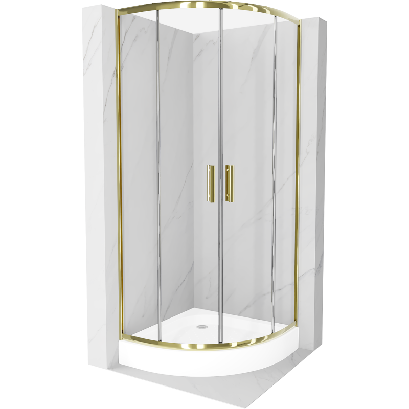 Mexen Rio polokruhový sprchový kout 90 x 90 cm, transparentní, zlatý + sprchová vanička Rio, bílá - 863-090-090-50-00-4710