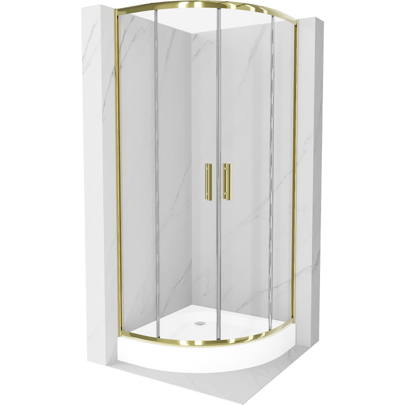 Mexen Rio sprchový kout půlkruhový 90 x 90 cm, transparentní, zlatý + sprchová vanička, bílá - 863-090-090-50-00-4710